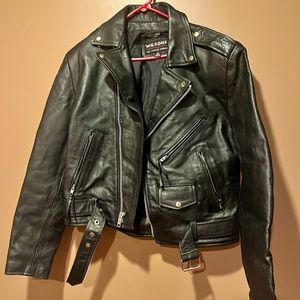 VINTAGE Wilson’s Leather Biker Jacket Black Leather Biker Coat